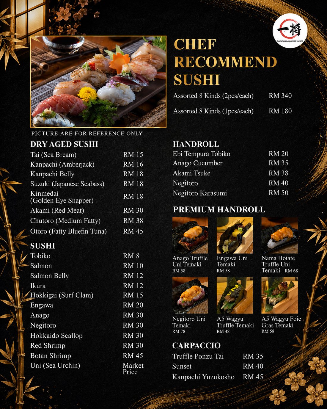 Kazumasa menu &mdash; Sushi, handroll and carpaccio