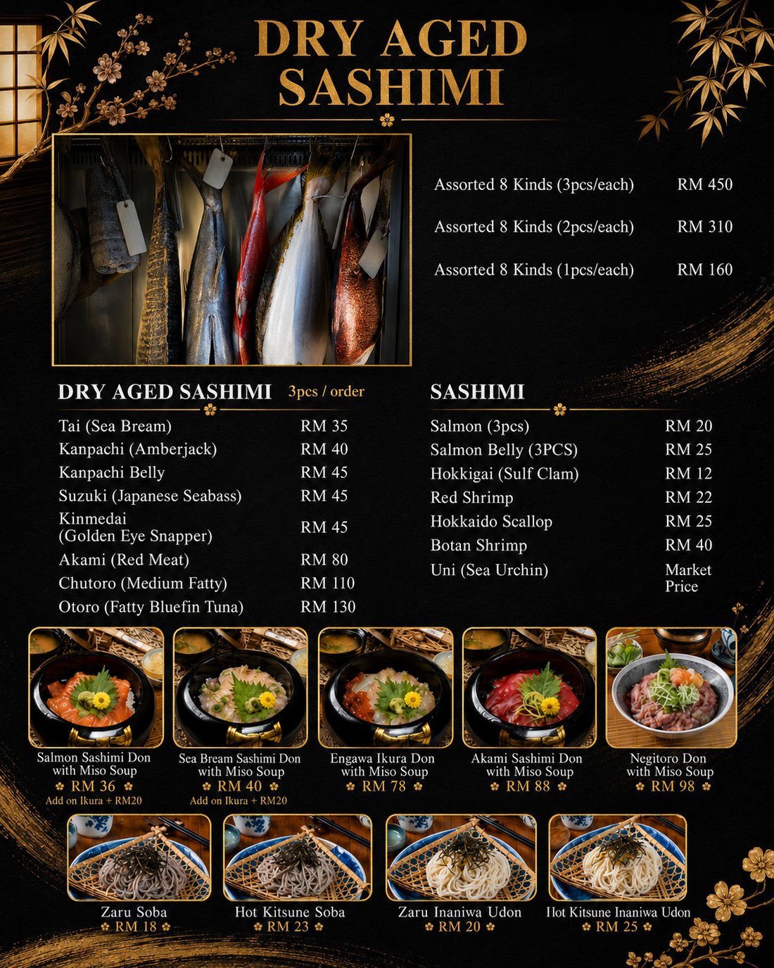 Kazumasa menu &mdash; Dry aged sashimi and don