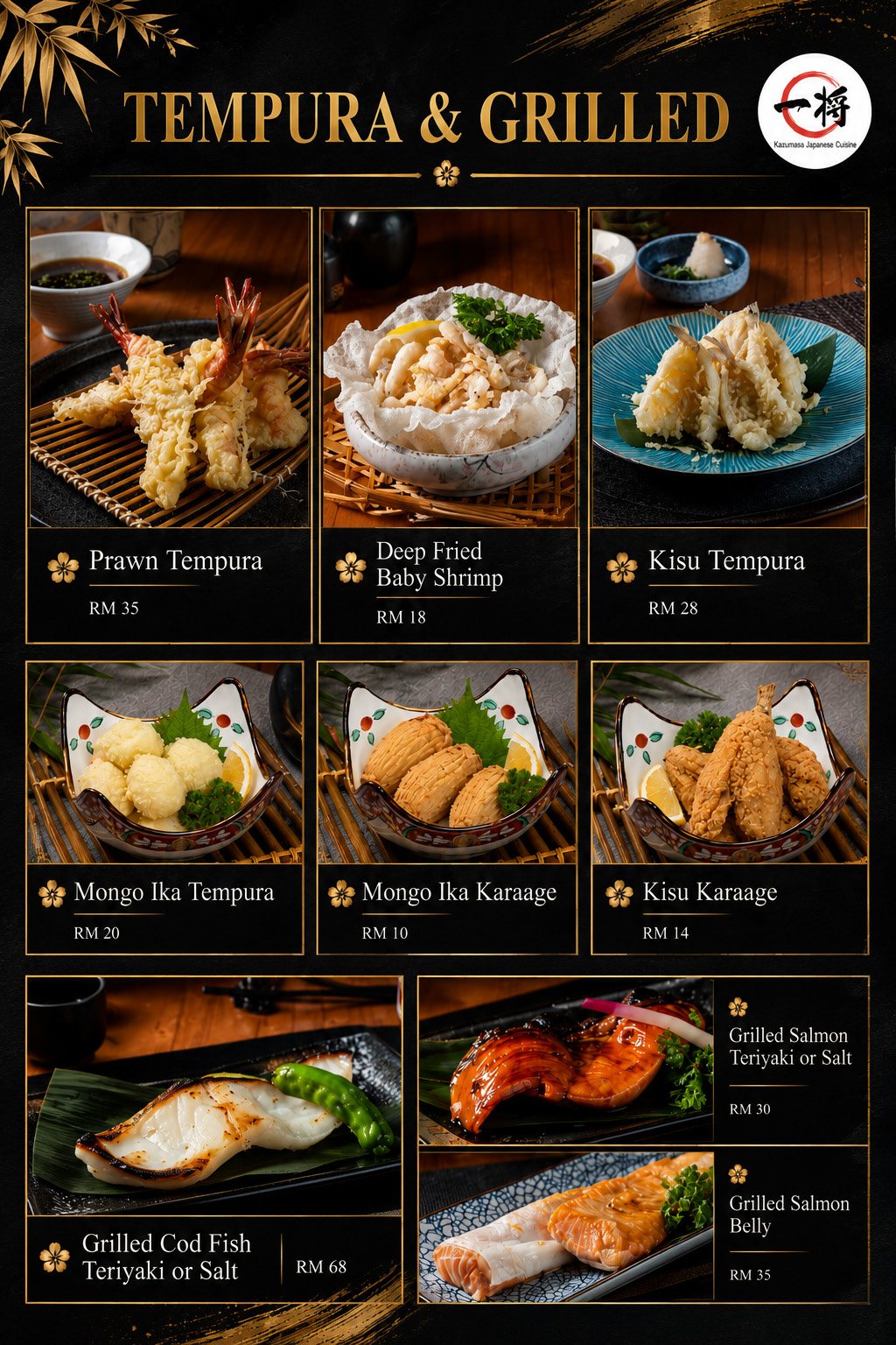 Kazumasa menu &mdash; Tempura and grilled
