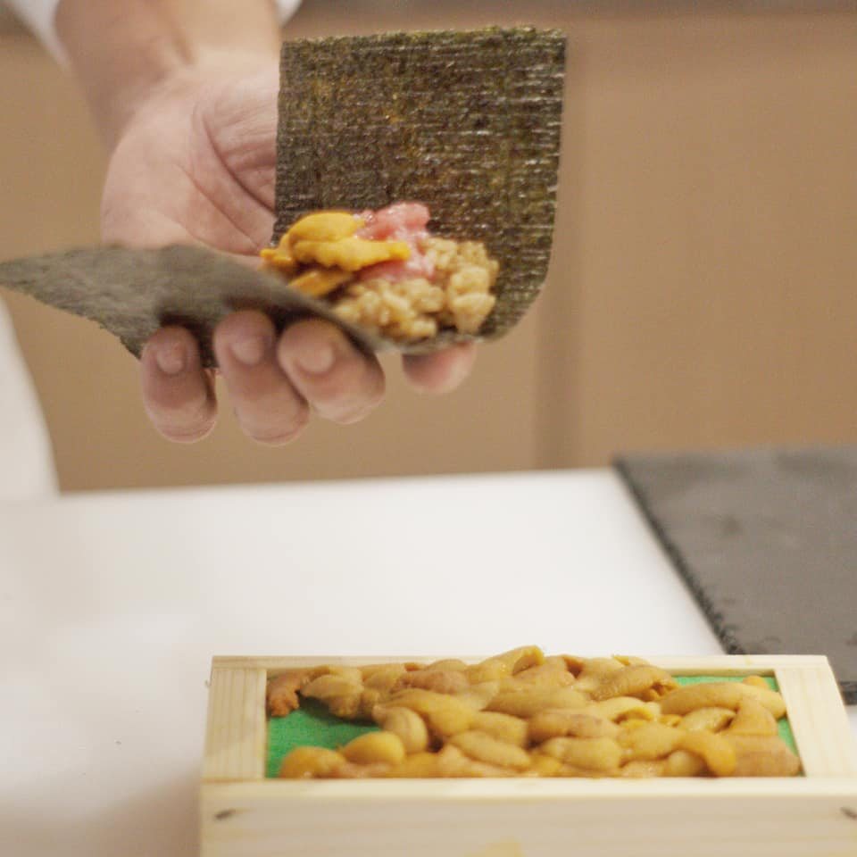 Uni temaki, handed straight across the counter